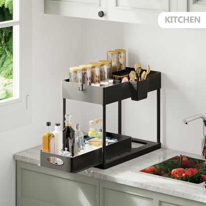 Under Sink Organizer with 2 Tier Sliding Drawers - Bathroom Cabinet Organizer