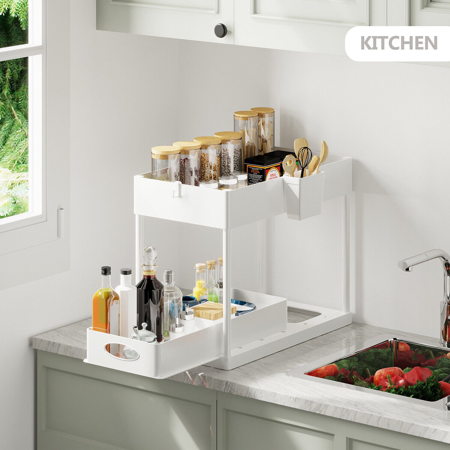 Under Sink Organizer with 2 Tier Sliding Drawers - Bathroom Cabinet Organizer