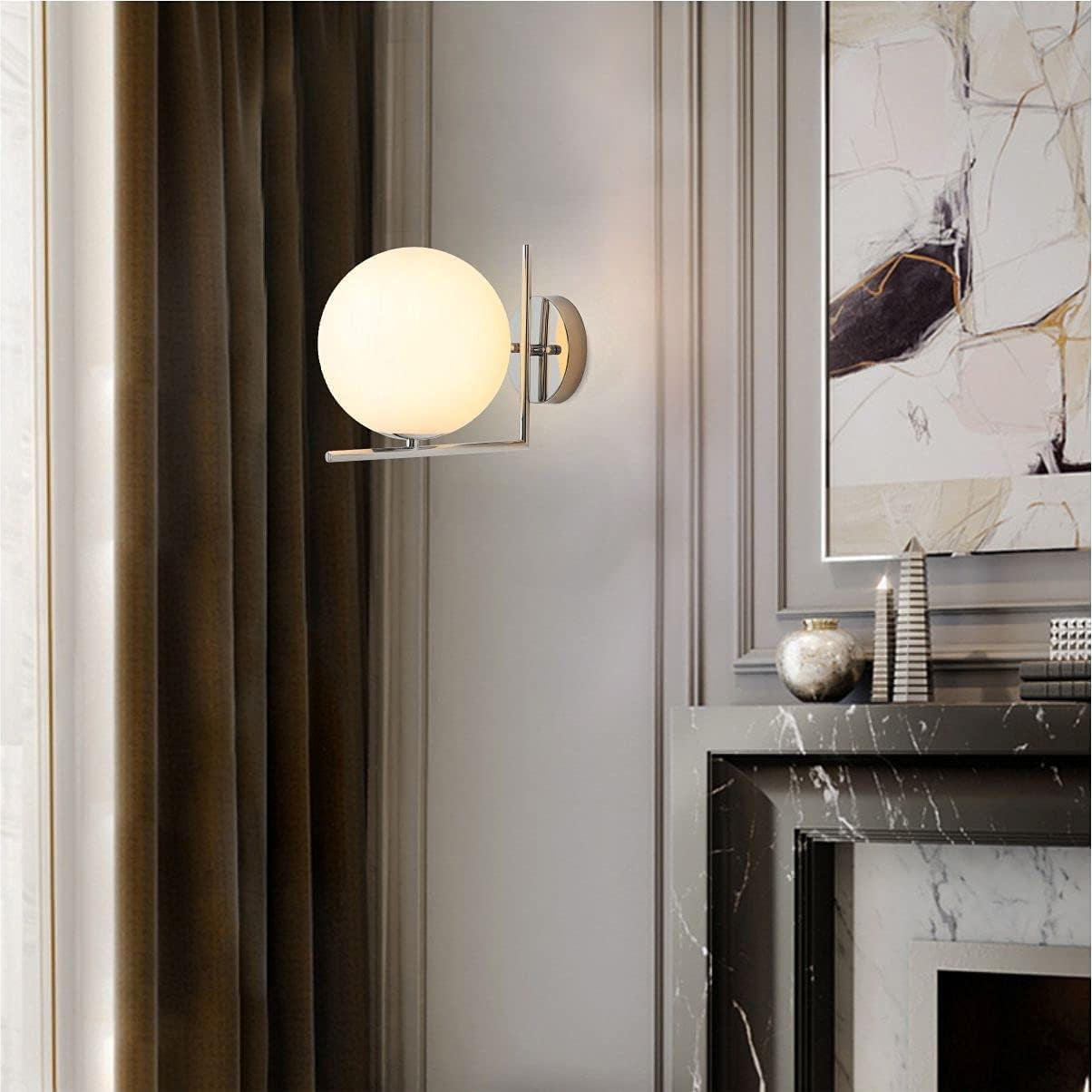 Glass Globe Wall Sconce Chrome Bathroom Wall Sconces Lighting Mid-Century Modern beside Mirror Sconces Wall Lighting Vintage Wall Mount Light for Hallway Bedroom