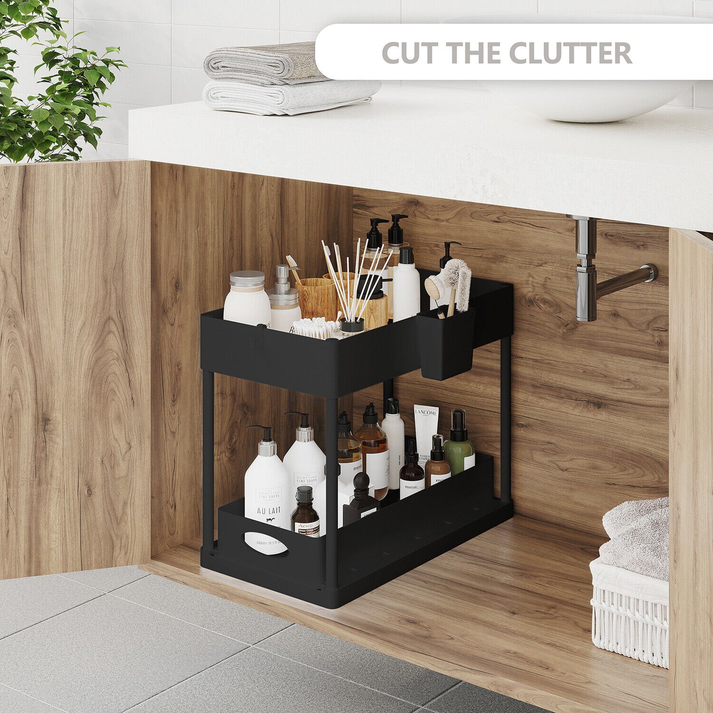 Under Sink Organizer with 2 Tier Sliding Drawers - Bathroom Cabinet Organizer