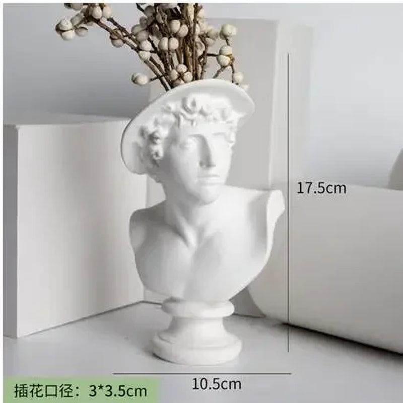 Ancient Greek White Resin Flowerpot Portrait Decoration Gypsum Vase Dry Flower Simulation Sculpture Soft Garden Ornament