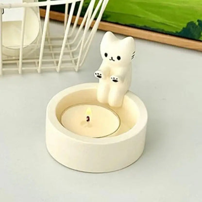 Cat Candlestick Holder Cute Candle Holder Decor Adorable Exquisite Creative Durable High Tempe Resistant Cat Warming Paws Candle