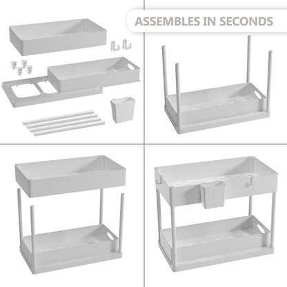 Under Sink Organizer with 2 Tier Sliding Drawers - Bathroom Cabinet Organizer